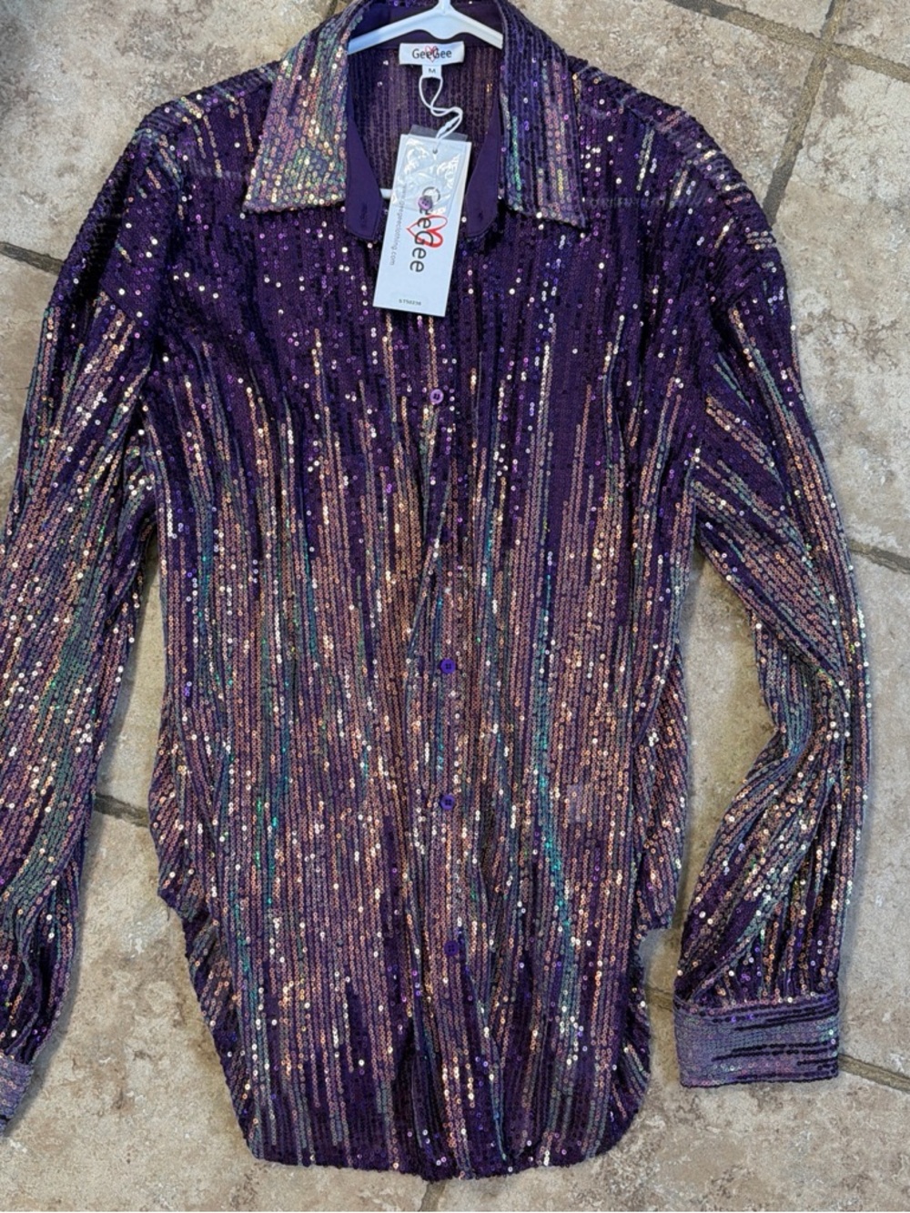 GeGee Purple Sequin Button-Down Shirt
